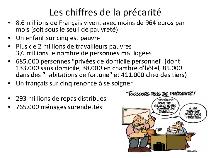 Les chiffres de la précarité • 8, 6 millions de Français vivent avec moins