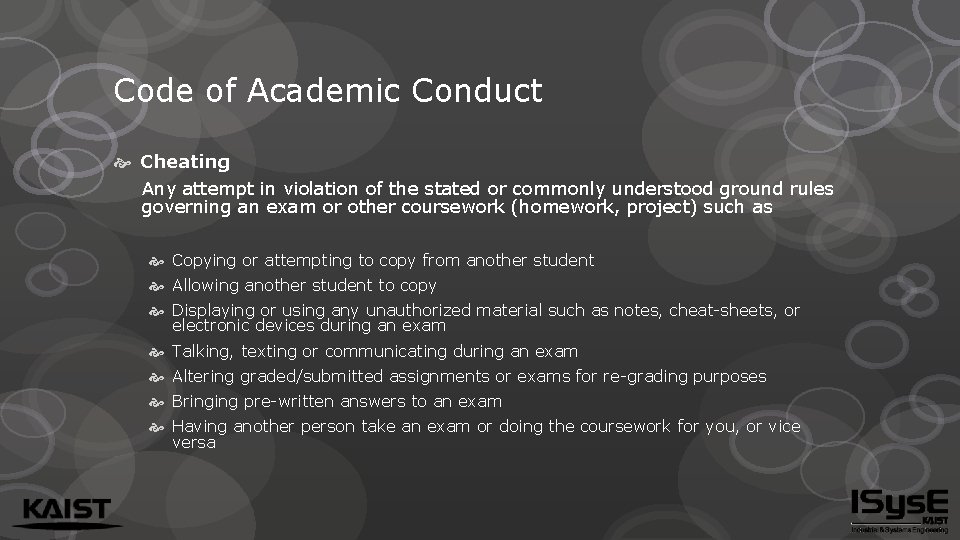 Code of Academic Conduct Cheating Any attempt in violation of the stated or commonly