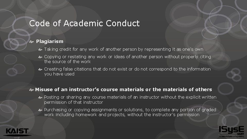 Code of Academic Conduct Plagiarism Taking credit for any work of another person by