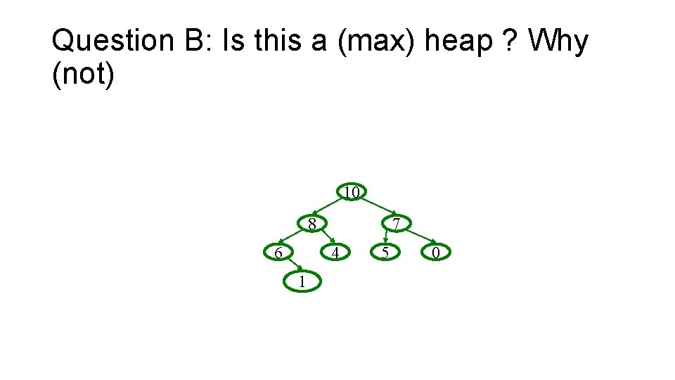 Question B: Is this a (max) heap ? Why (not) 10 8 6 7