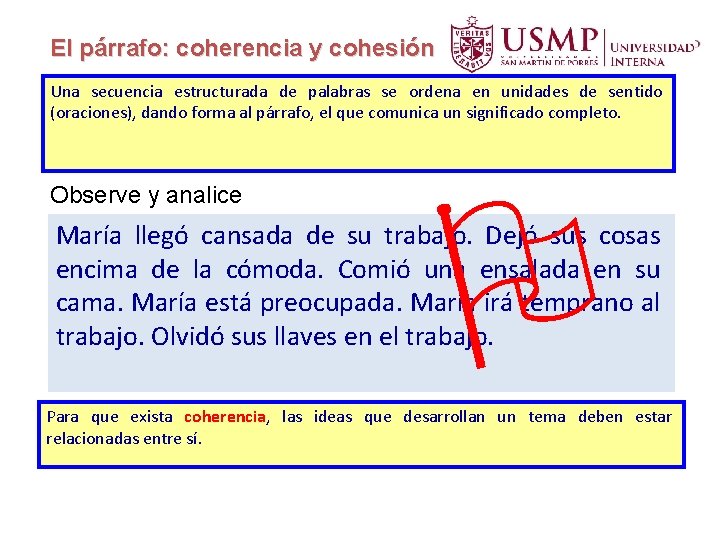 El párrafo: coherencia y cohesión Una secuencia estructurada de palabras se ordena en unidades El párrafo: coherencia y cohesión Una secuencia estructurada de palabras se ordena en unidades