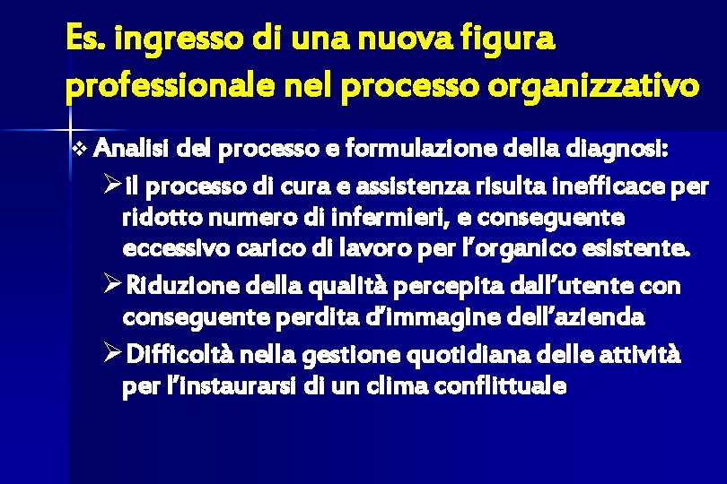 Es. ingresso di una nuova figura professionale nel processo organizzativo v Analisi del processo