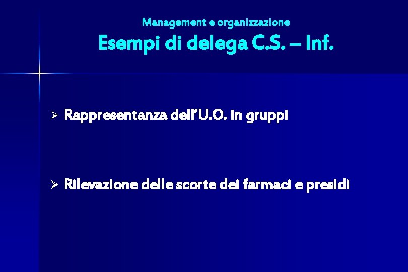 Management e organizzazione Esempi di delega C. S. – Inf. Ø Rappresentanza dell’U. O.