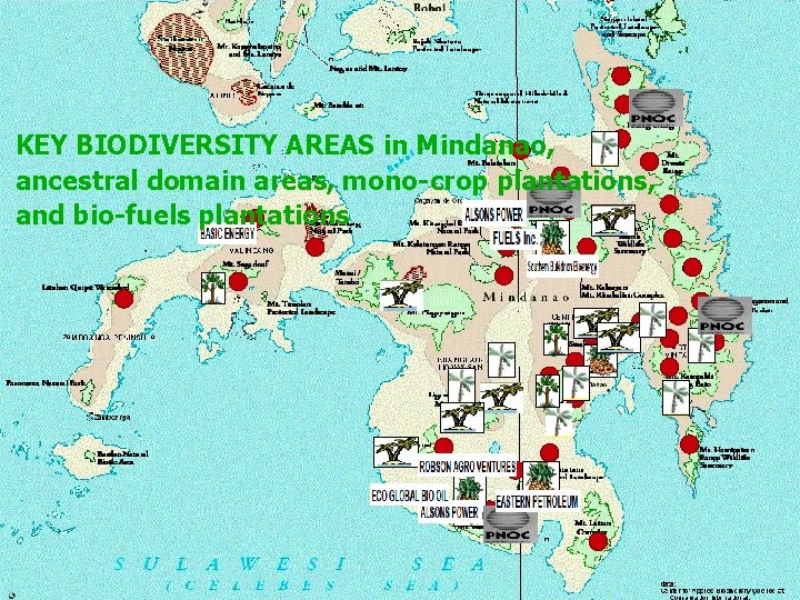 KEY BIODIVERSITY AREAS in Mindanao, ancestral domain areas, mono-crop plantations, and bio-fuels plantations 