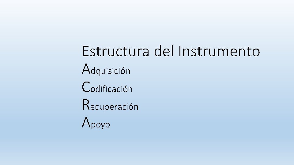Estructura del Instrumento Adquisición Codificación Recuperación Apoyo Estructura del Instrumento Adquisición Codificación Recuperación Apoyo