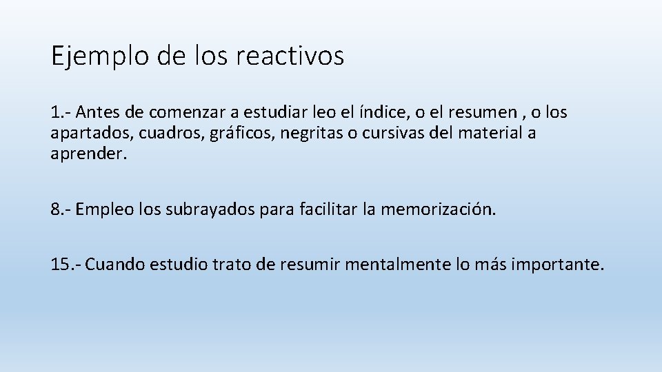 Ejemplo de los reactivos 1. - Antes de comenzar a estudiar leo el índice, Ejemplo de los reactivos 1. - Antes de comenzar a estudiar leo el índice,