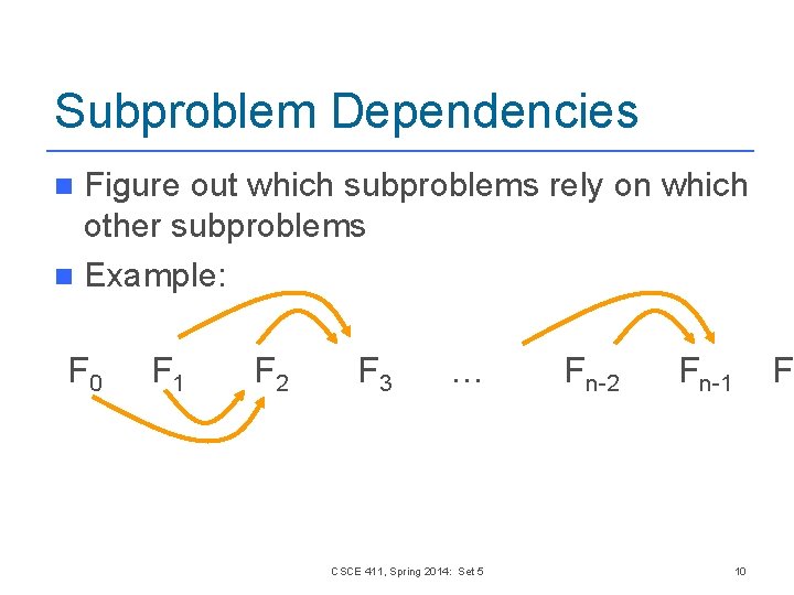 Subproblem Dependencies Figure out which subproblems rely on which other subproblems n Example: n Subproblem Dependencies Figure out which subproblems rely on which other subproblems n Example: n