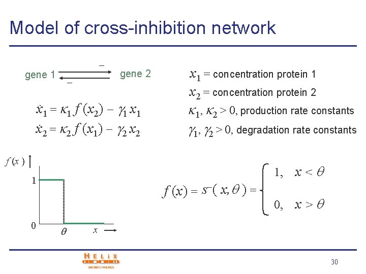 Model of cross-inhibition network gene 1 gene 2 x. 1 = 1 f (x