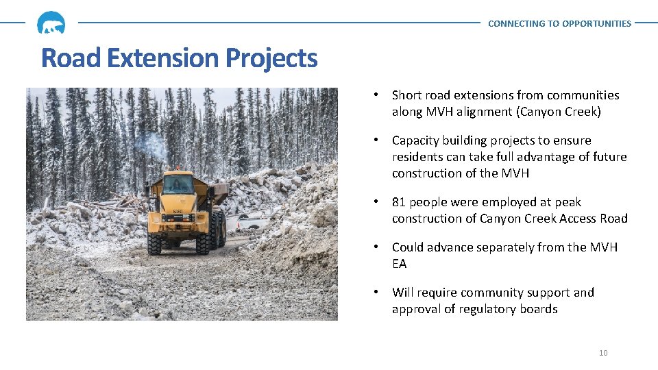 CONNECTING TO OPPORTUNITIES Road Extension Projects • Short road extensions from communities along MVH