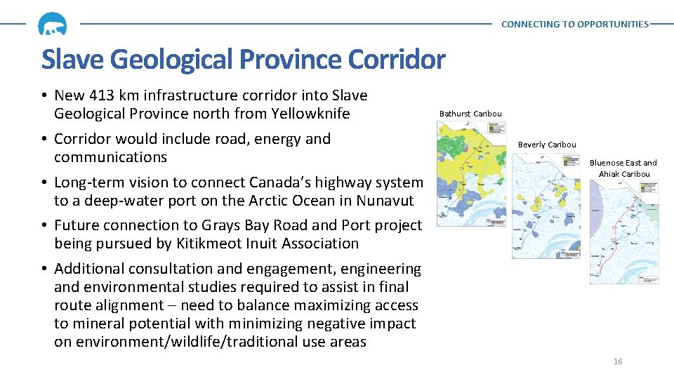 CONNECTING TO OPPORTUNITIES Slave Geological Province Corridor • New 413 km infrastructure corridor into