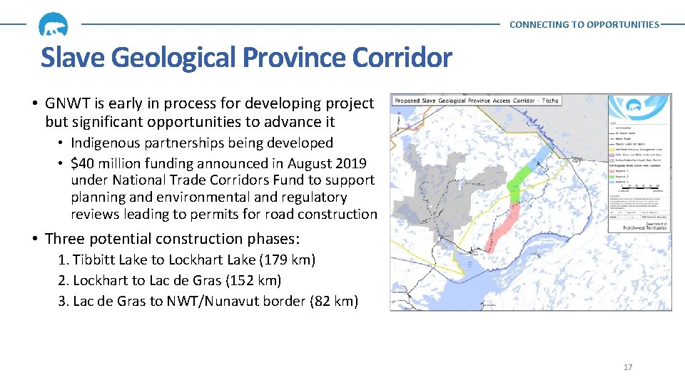 CONNECTING TO OPPORTUNITIES Slave Geological Province Corridor • GNWT is early in process for