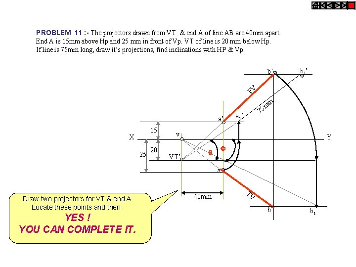 PROBLEM 11 : - The projectors drawn from VT & end A of line