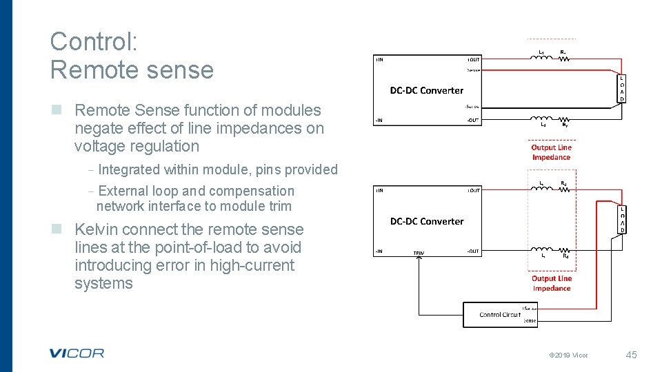 Control: Remote sense n Remote Sense function of modules negate effect of line impedances Control: Remote sense n Remote Sense function of modules negate effect of line impedances