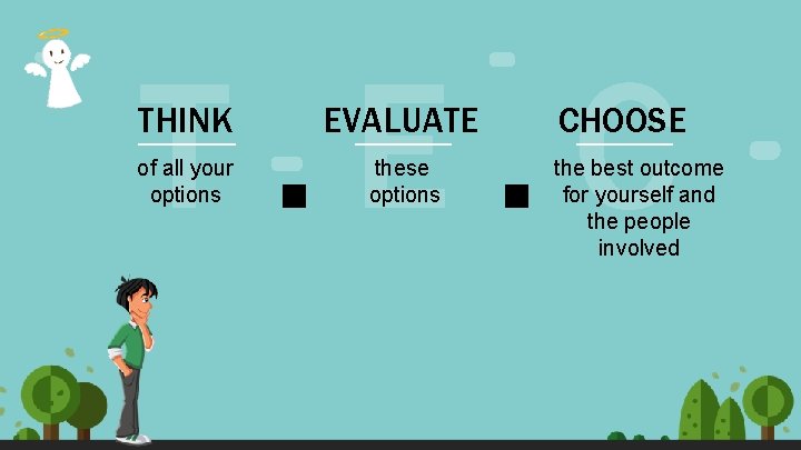 T. E. C THINK EVALUATE of all your options these options CHOOSE the best