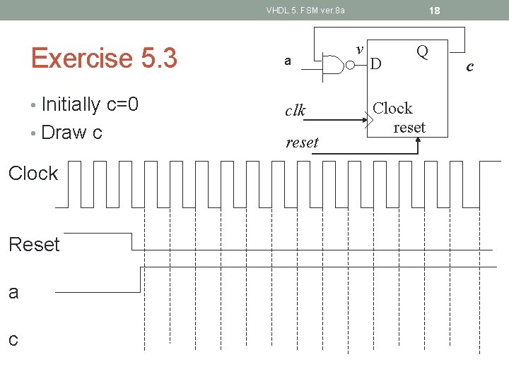 18 VHDL 5. FSM ver. 8 a Exercise 5. 3 a • Initially c=0