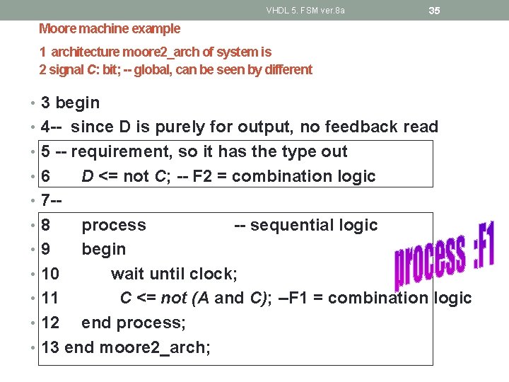 VHDL 5. FSM ver. 8 a 35 Moore machine example 1 architecture moore 2_arch