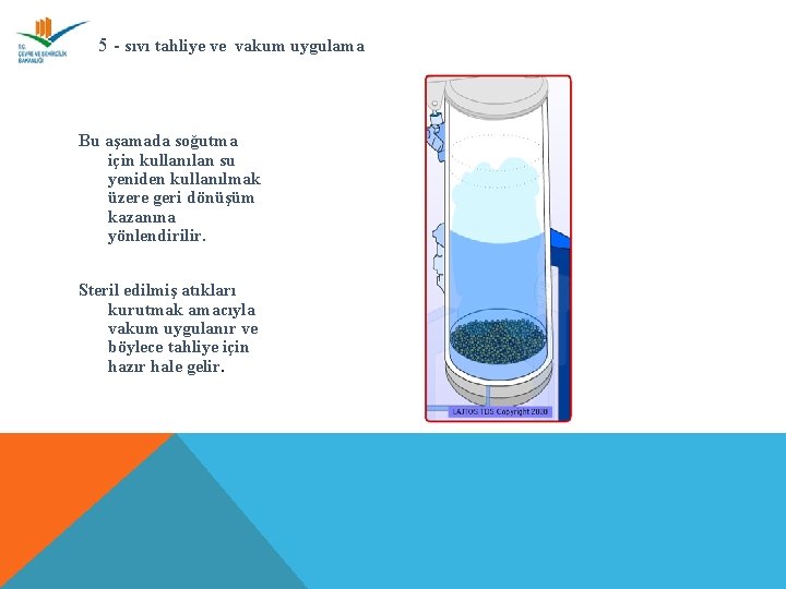 5 - sıvı tahliye ve vakum uygulama Bu aşamada soğutma için kullanılan su yeniden