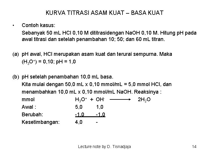 KURVA TITRASI ASAM KUAT – BASA KUAT • Contoh kasus: Sebanyak 50 m. L