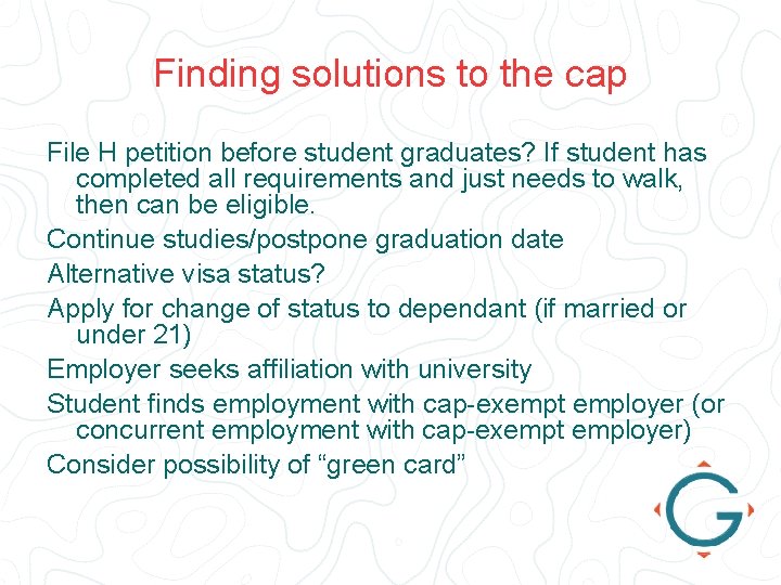 Finding solutions to the cap File H petition before student graduates? If student has