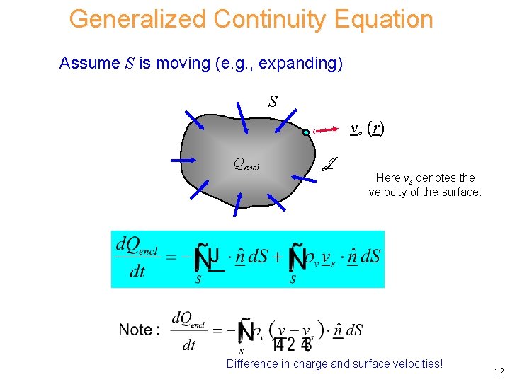 Generalized Continuity Equation Assume S is moving (e. g. , expanding) S vs (r) Generalized Continuity Equation Assume S is moving (e. g. , expanding) S vs (r)