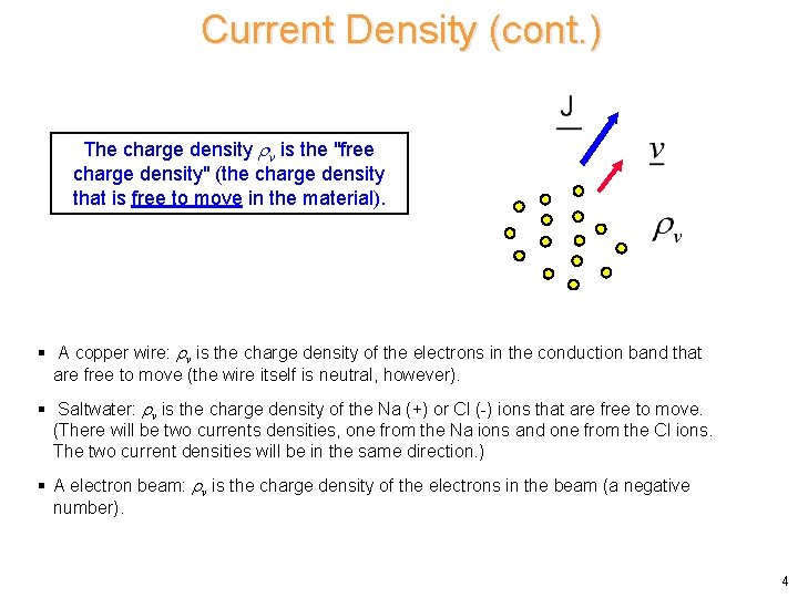 Current Density (cont. ) The charge density v is the "free charge density" (the Current Density (cont. ) The charge density v is the "free charge density" (the
