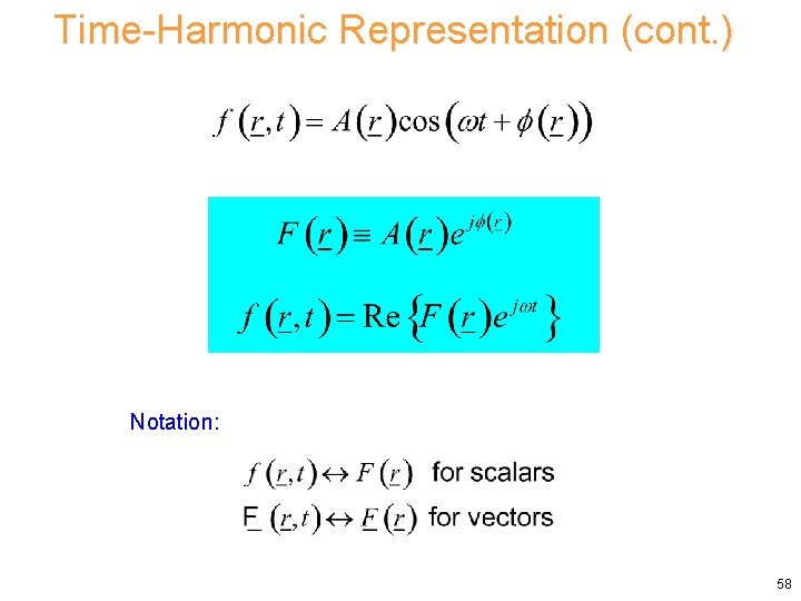 Time-Harmonic Representation (cont. ) Notation: 58 Time-Harmonic Representation (cont. ) Notation: 58