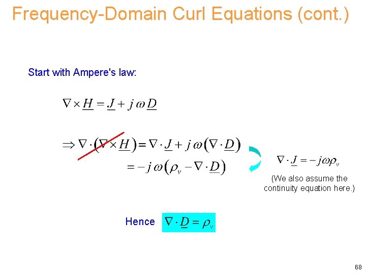 Frequency-Domain Curl Equations (cont. ) Start with Ampere's law: (We also assume the continuity Frequency-Domain Curl Equations (cont. ) Start with Ampere's law: (We also assume the continuity