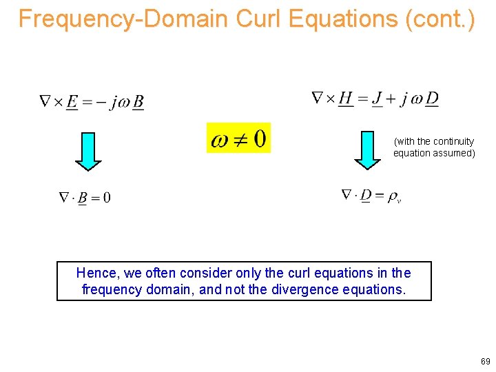 Frequency-Domain Curl Equations (cont. ) (with the continuity equation assumed) Hence, we often consider Frequency-Domain Curl Equations (cont. ) (with the continuity equation assumed) Hence, we often consider