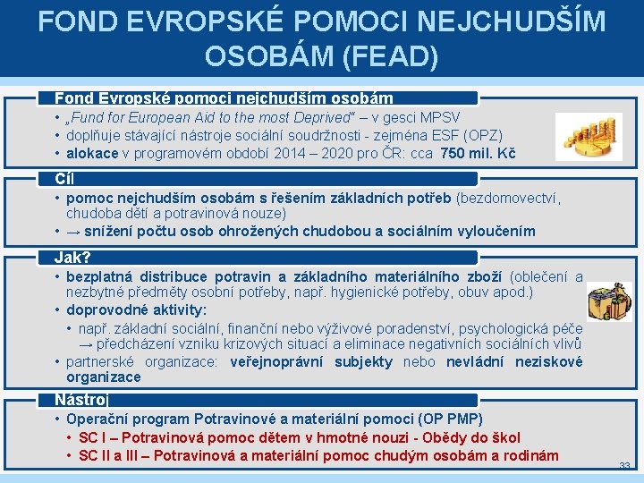 FOND EVROPSKÉ POMOCI NEJCHUDŠÍM OSOBÁM (FEAD) Fond Evropské pomoci nejchudším osobám • „Fund for