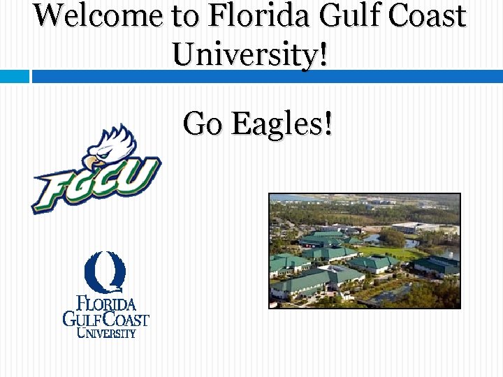 Welcome to Florida Gulf Coast University! Go Eagles! Welcome to Florida Gulf Coast University! Go Eagles!