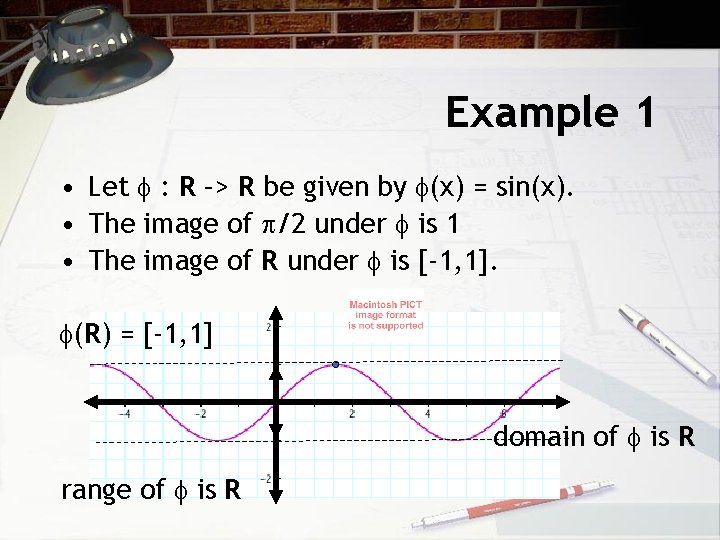 Example 1 • Let : R –> R be given by (x) = sin(x).