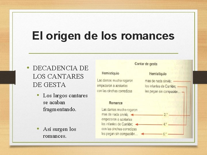 El origen de los romances • DECADENCIA DE LOS CANTARES DE GESTA • Los