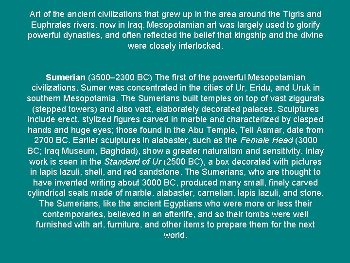 Art of the ancient civilizations that grew up in the area around the Tigris