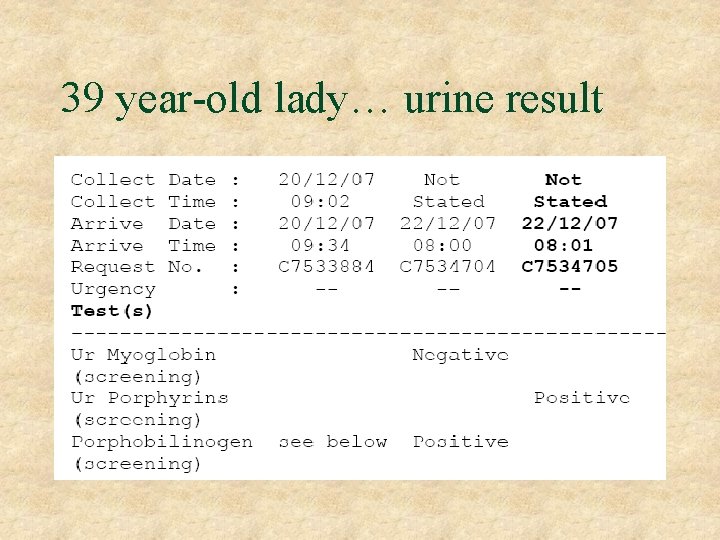 39 year-old lady… urine result 