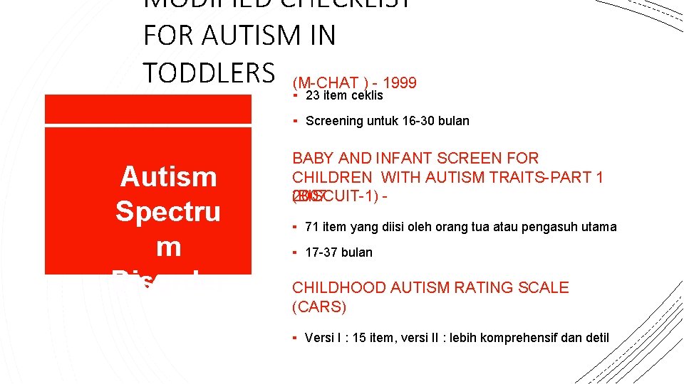 MODIFIED CHECKLIST FOR AUTISM IN TODDLERS (M-CHAT ) - 1999 ▪ 23 item ceklis