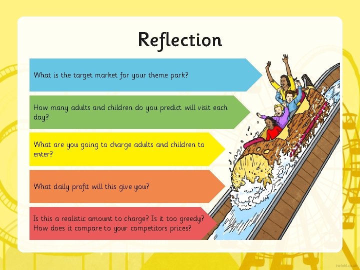 Reflection What is the target market for your theme park? How many adults and