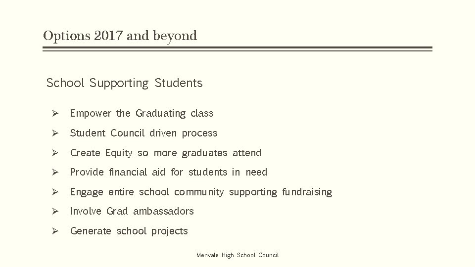 Options 2017 and beyond School Supporting Students Ø Empower the Graduating class Ø Student Options 2017 and beyond School Supporting Students Ø Empower the Graduating class Ø Student