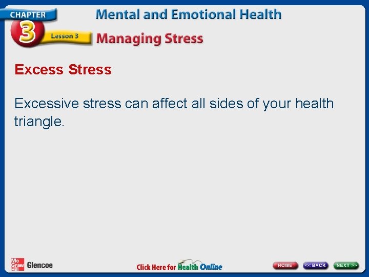 Excess Stress Excessive stress can affect all sides of your health triangle. 