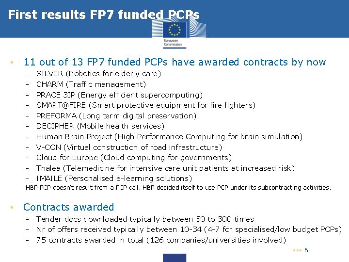 First results FP 7 funded PCPs • 11 out of 13 FP 7 funded First results FP 7 funded PCPs • 11 out of 13 FP 7 funded