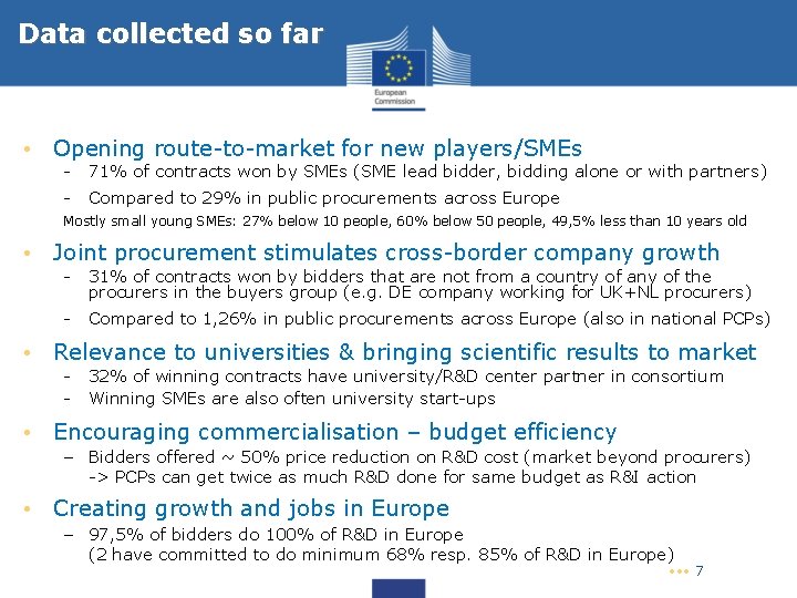 Data collected so far • Opening route-to-market for new players/SMEs - 71% of contracts Data collected so far • Opening route-to-market for new players/SMEs - 71% of contracts