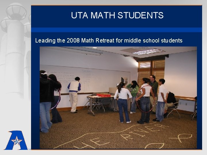 UTA MATH STUDENTS Leading the 2008 Math Retreat for middle school students 