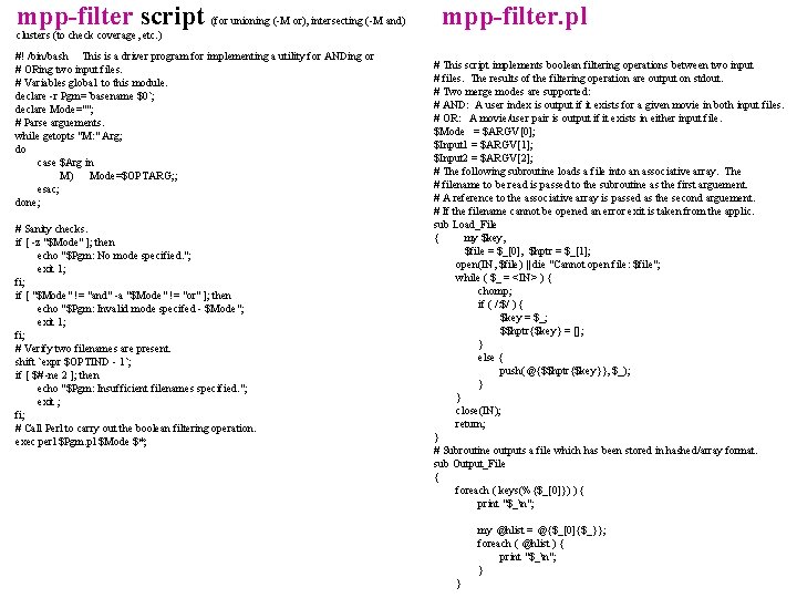 mpp-filter script (for unioning (-M or), intersecting (-M and) clusters (to check coverage, etc.