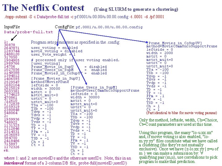 The Netflix Contest (Using SLURM to generate a clustering) . /mpp-submit -S -i Data/probe-full.