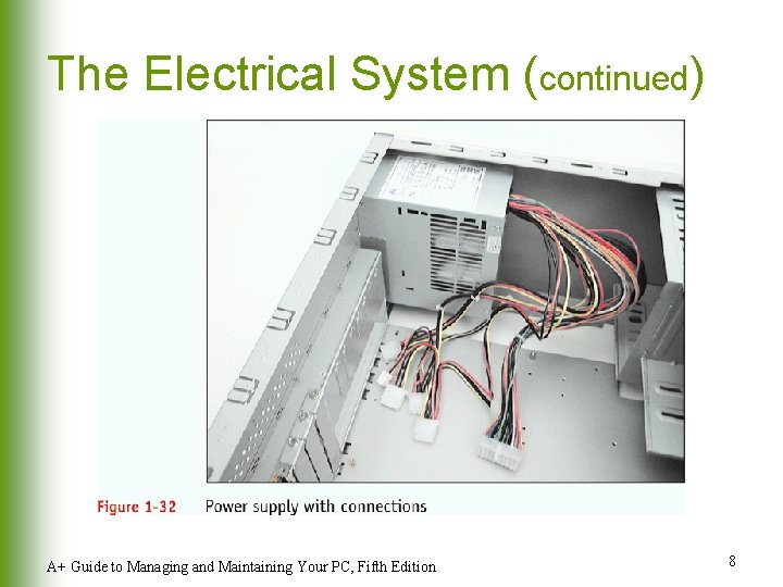 The Electrical System (continued) A+ Guide to Managing and Maintaining Your PC, Fifth Edition The Electrical System (continued) A+ Guide to Managing and Maintaining Your PC, Fifth Edition