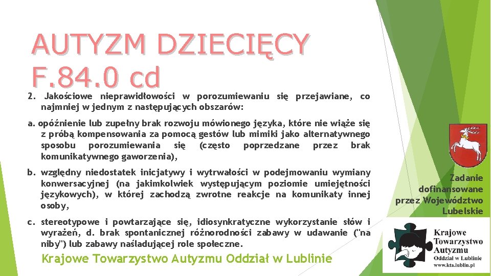 AUTYZM DZIECIĘCY F. 84. 0 cd 2. Jakościowe nieprawidłowości w porozumiewaniu się przejawiane, co