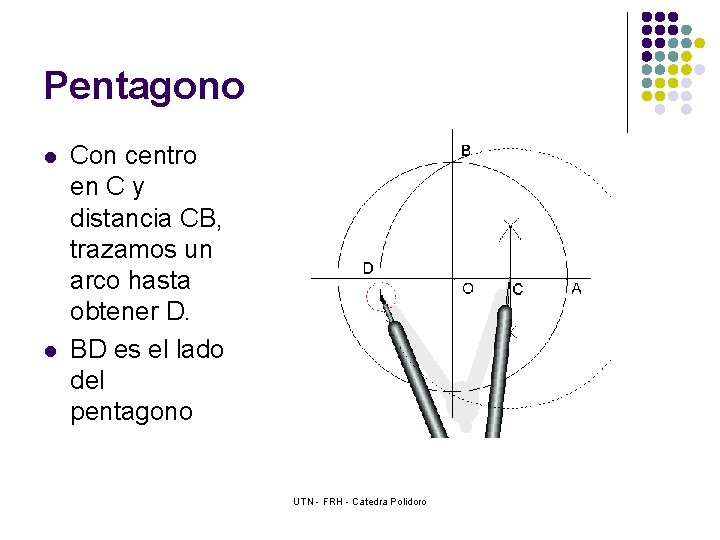 Pentagono l l Con centro en C y distancia CB, trazamos un arco hasta