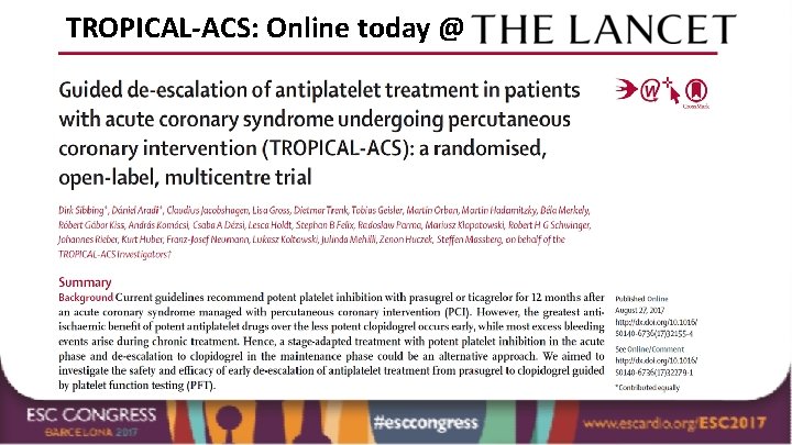 TROPICAL-ACS: Online today @ 