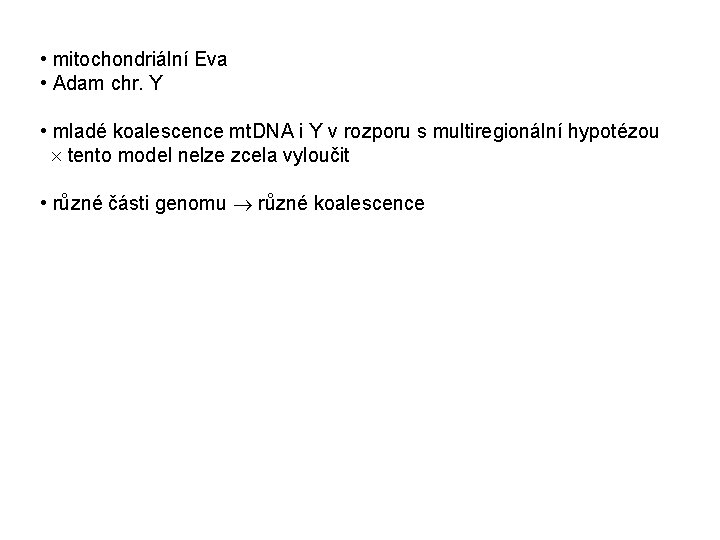  • mitochondriální Eva • Adam chr. Y • mladé koalescence mt. DNA i