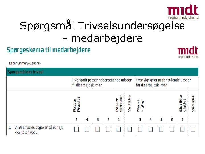 Spørgsmål Trivselsundersøgelse - medarbejdere 