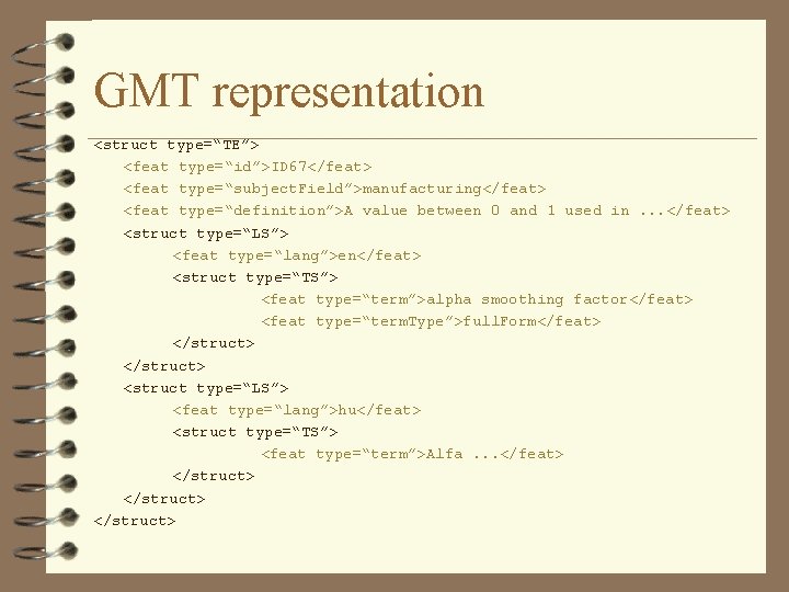 GMT representation <struct type=“TE”> <feat type=“id”>ID 67</feat> <feat type=“subject. Field”>manufacturing</feat> <feat type=“definition”>A value between GMT representation <struct type=“TE”> <feat type=“id”>ID 67</feat> <feat type=“subject. Field”>manufacturing</feat> <feat type=“definition”>A value between